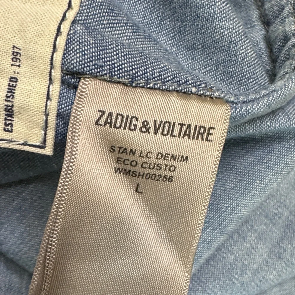 Zadig & Voltaire Denim Button Up Shirt C’est Alright Graphic Back Light Wash - Picture 8 of 10